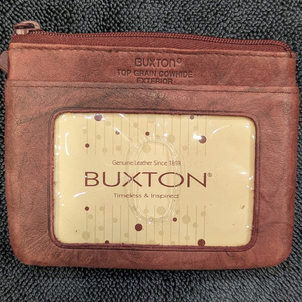 Buxton Top Grain Cowhide Leather Card Case and Zippered Key Coin Purse Set Brown